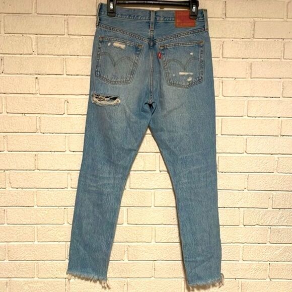 Levi’s Premium- 501 S High Rise Skinny Distressed Raw Hem Big E Jeans- Size 26 - Picture 2 of 16